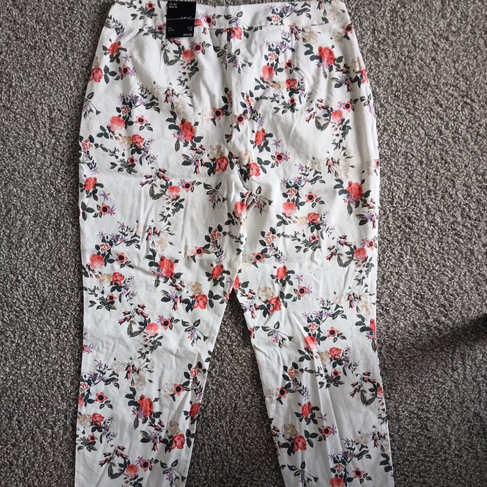 INC International Concepts women's 12 pants floral linen slim ankle high rise - Picture 3 of 9